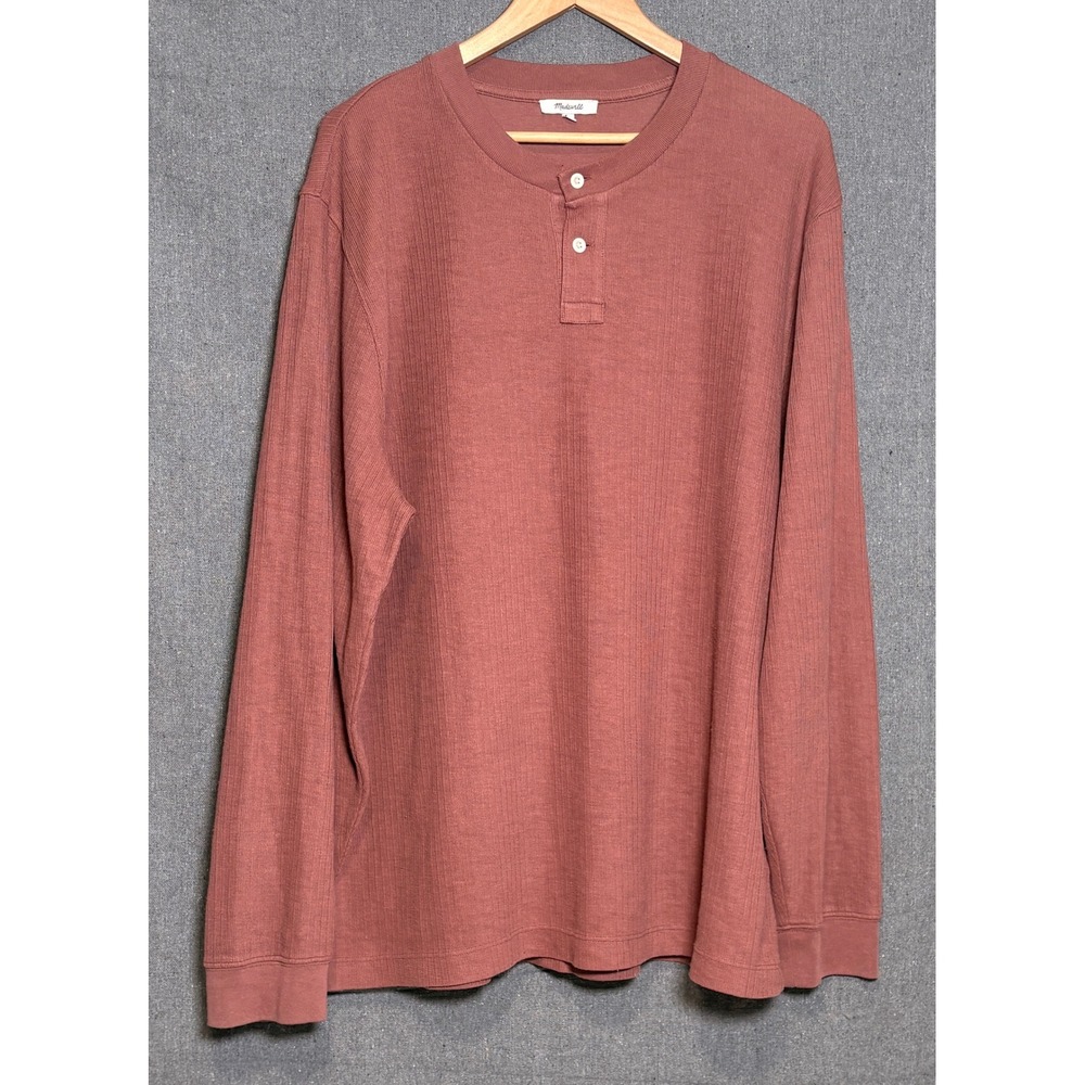 Madewell Mens XL Henley Long Sleeve Shirt Rosewood Pink Clay NM376 FA23 Ribbed